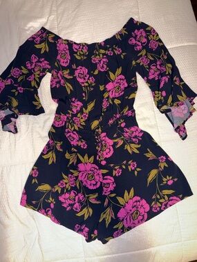 Express Navy Romper with Pink Floral Print